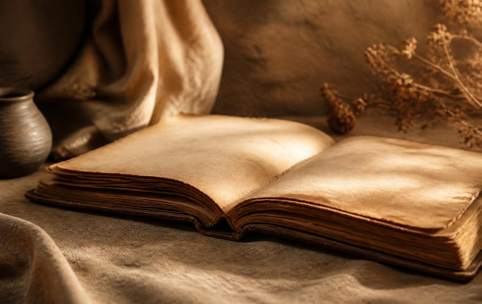 An open book resting in warm morning light